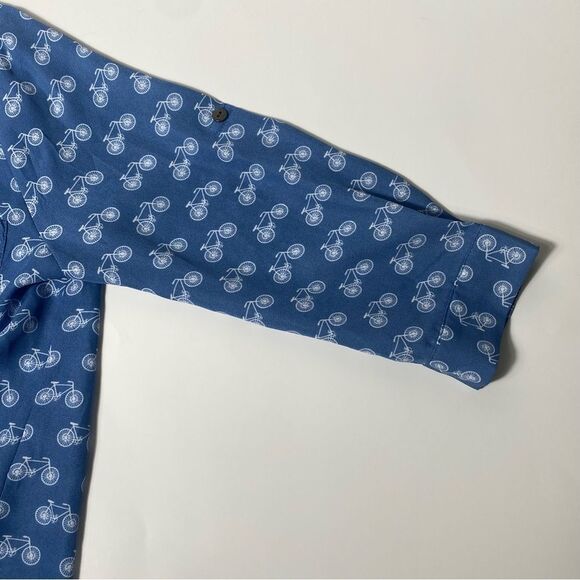 Bongo Bicycle Novelty Button Up Chiffon Blouse Blue & White Women's Size Medium - Picture 6 of 15